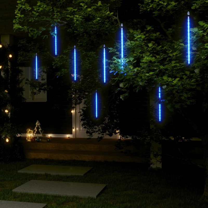 Berkfield Meteor Lights 8 pcs 30 cm Blue 192 LEDs Indoor Outdoor