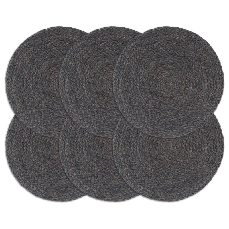 Berkfield Placemats 6 pcs Plain Dark Grey 38 cm Round Jute
