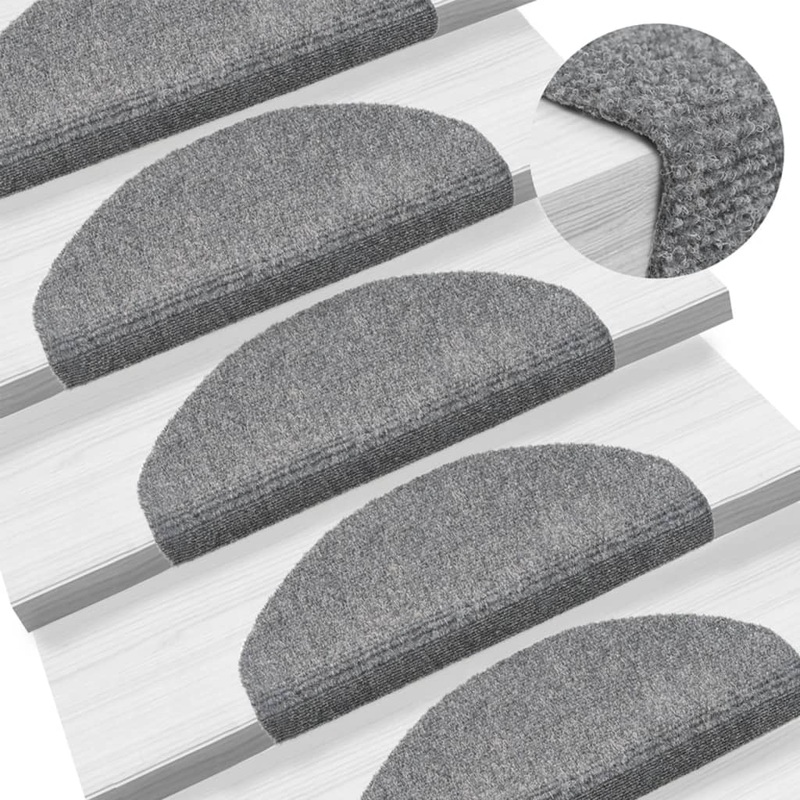 Berkfield Self-adhesive Stair Mats 5 pcs Light Grey 65x21x4 cm Needle Punch