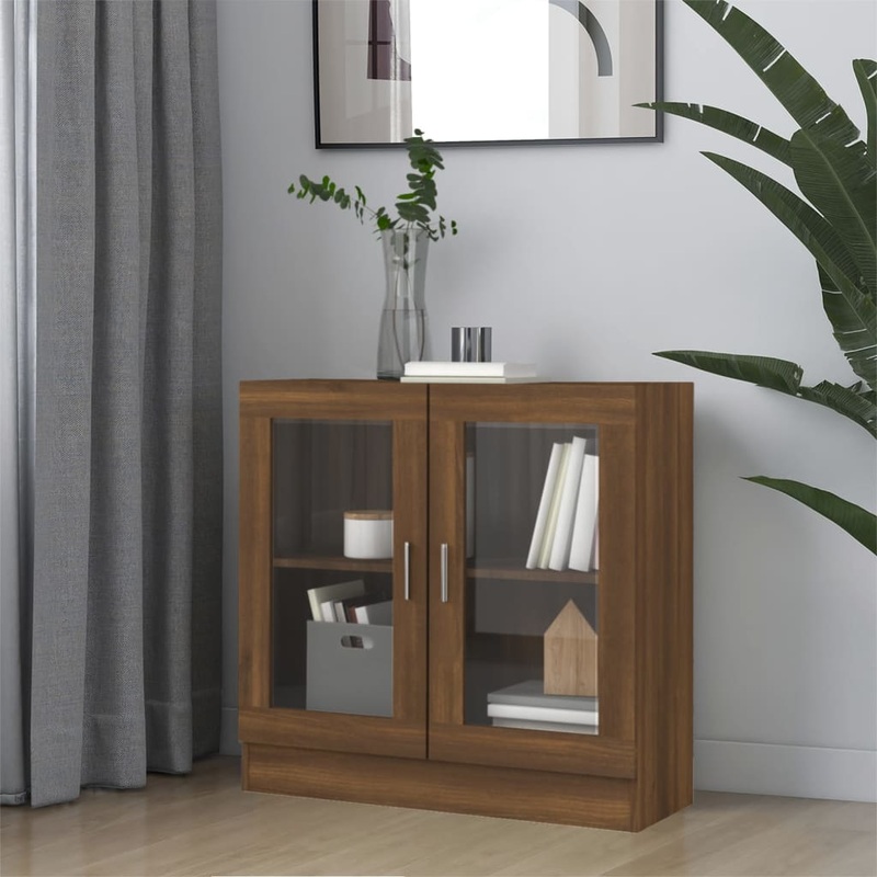Berkfield Vitrine Cabinet Brown Oak 82.5×30.5×80 cm Engineered Wood