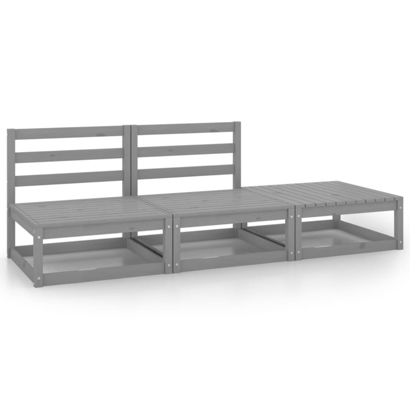 Berkfield 3 Piece Garden Lounge Set Grey Solid Pinewood