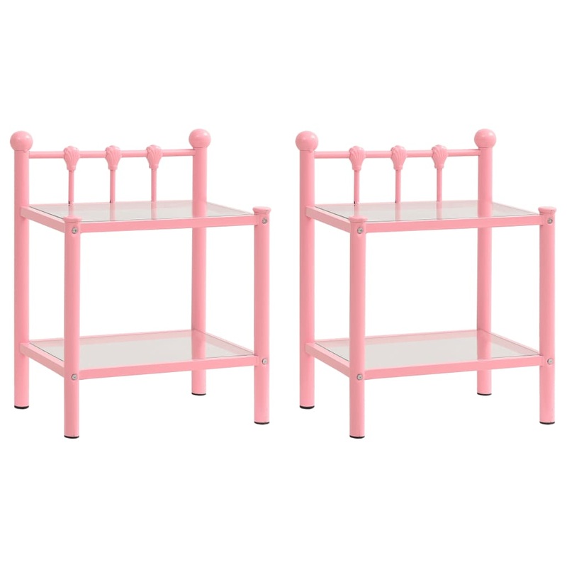 Berkfield Bedside Cabinets 2 pcs Pink and Transparent Metal and Glass