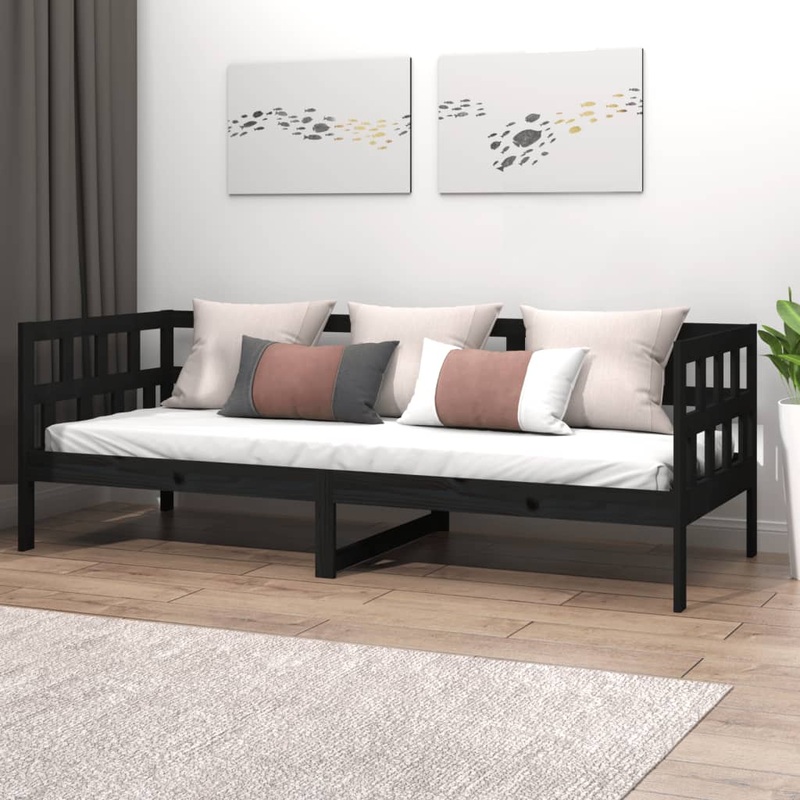 Berkfield Day Bed Black Solid Wood Pine 90×190 cm