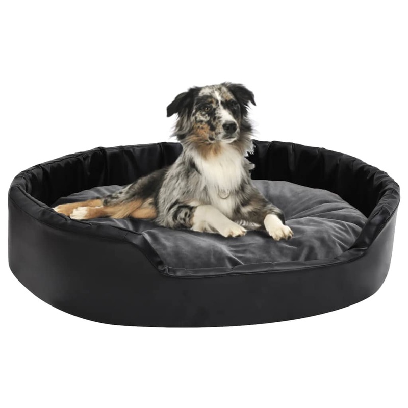 Berkfield Dog Bed Black and Dark Grey 90x79x20 cm Plush and Faux Leather