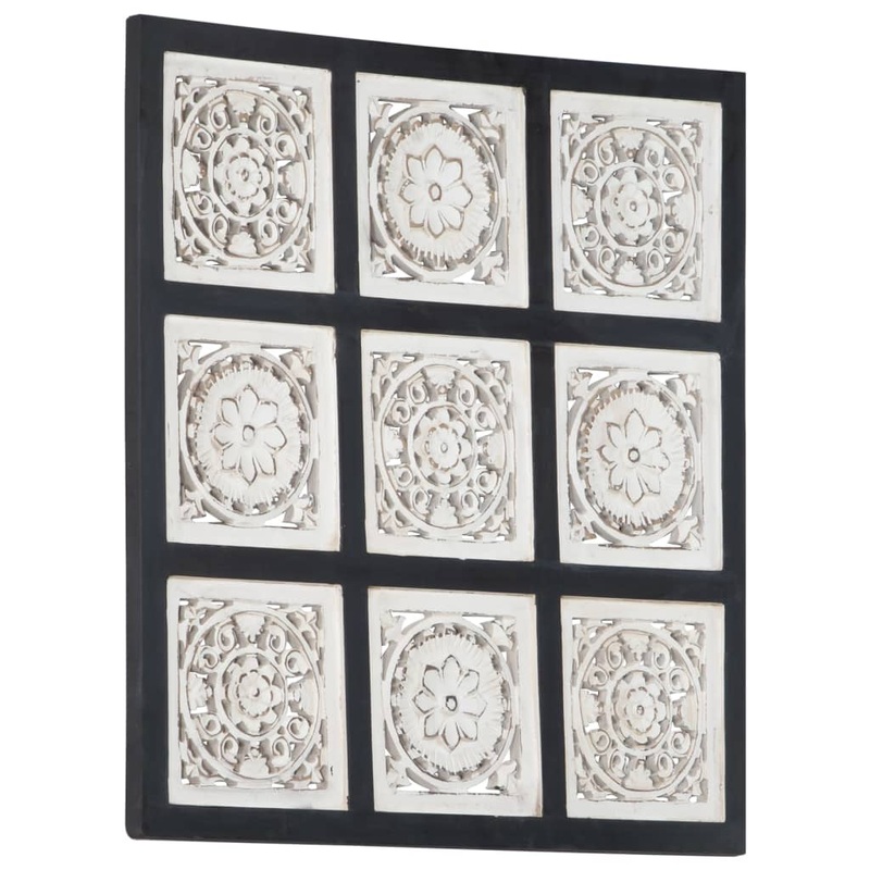 Berkfield Hand-Carved Wall Panel MDF 60x60x1.5 cm Black and White
