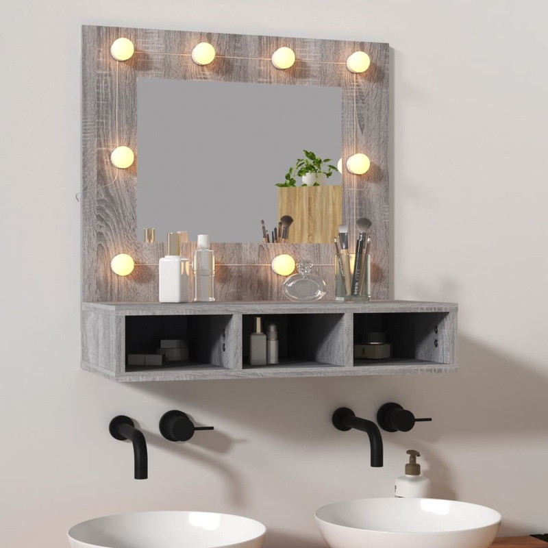 Berkfield Mirror Cabinet with LED Grey Sonoma 60×31.5×62 cm