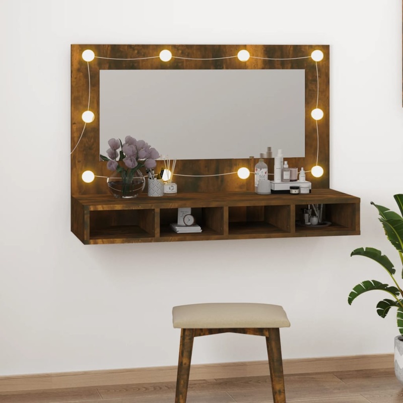 Berkfield Mirror Cabinet with LED Smoked Oak 90×31.5×62 cm
