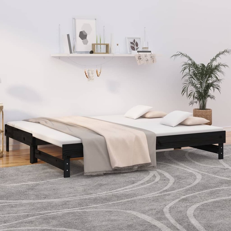 Berkfield Pull-out Day Bed Black 2x(100×200) cm Solid Wood Pine