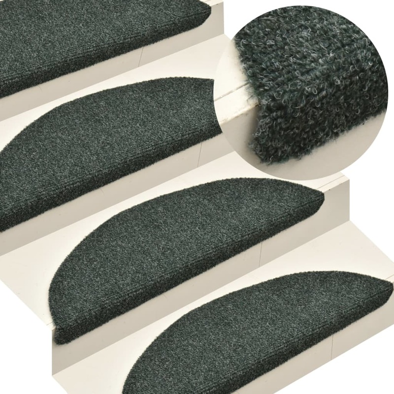 Berkfield Self-adhesive Stair Mats 15 pcs Green 56x17x3 cm Needle Punch