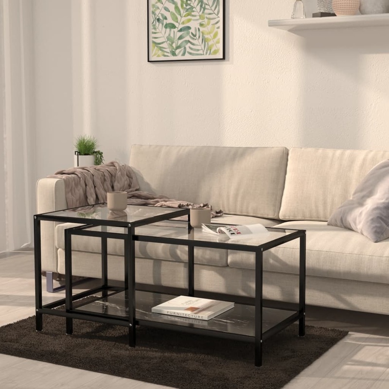 Berkfield Tea Tables 2 pcs Tempered Glass Black