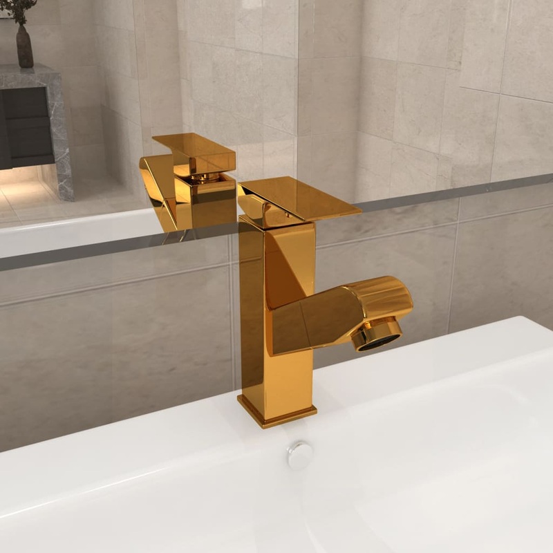 Berkfield Bathroom Basin Faucet with Pull-out Function Gold 157×172 mm