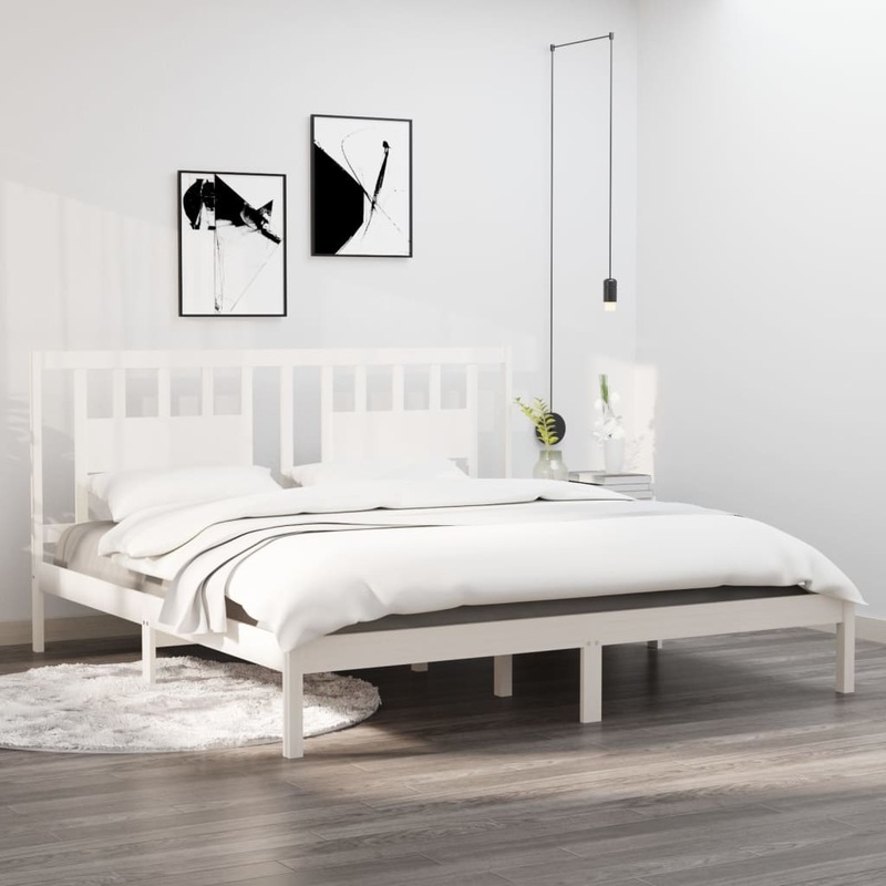 Berkfield Bed Frame White Solid Wood 180×200 cm Super King Size