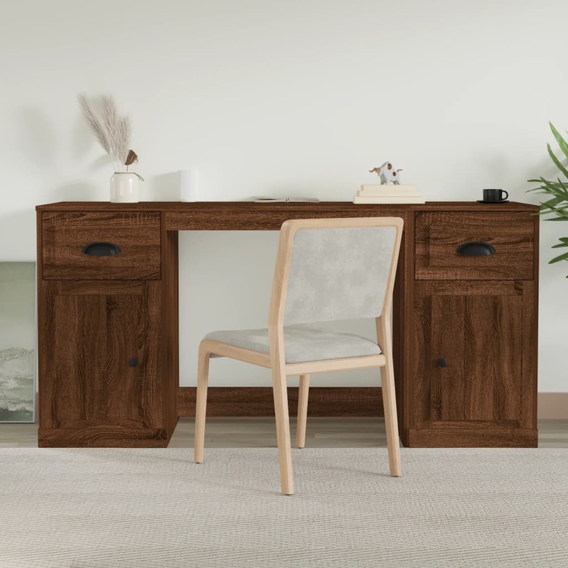 Berkfield Desk with Cabinet Brown Oak Engineered Wood