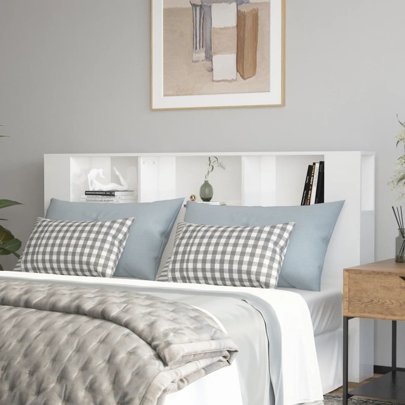 Berkfield Headboard Cabinet High Gloss White 180×18.5×104.5 cm