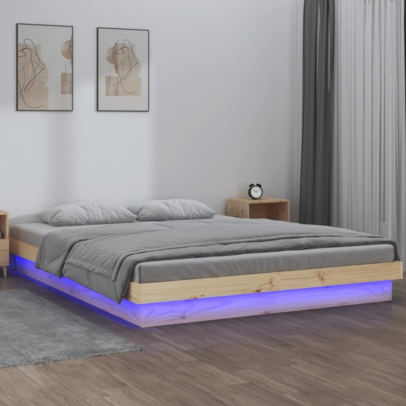 Berkfield LED Bed Frame 150×200 cm King Size Solid Wood