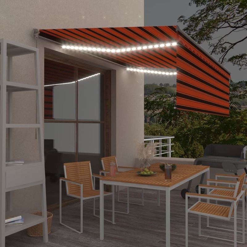 Berkfield Manual Retractable Awning with Blind&LED 4.5x3m Orange&Brown
