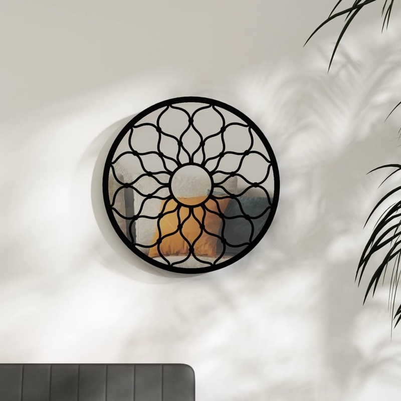 Berkfield Mirror Black 60×3 cm Iron Round for Indoor Use