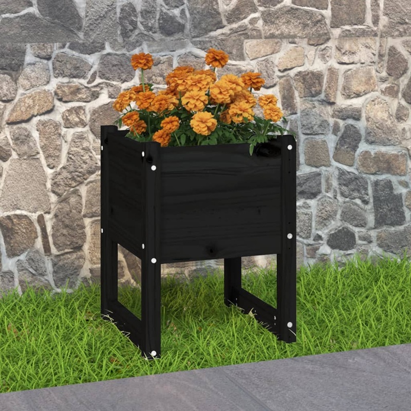 Berkfield Planter Black 40x40x52.5 cm Solid Wood Pine