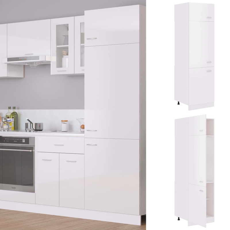 Berkfield Refrigerator Cabinet High Gloss White 60x57x207 cm Engineered Wood