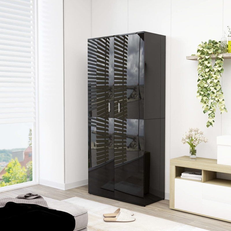 Berkfield Shoe Cabinet High Gloss Black 80x39x178 cm Engineered Wood