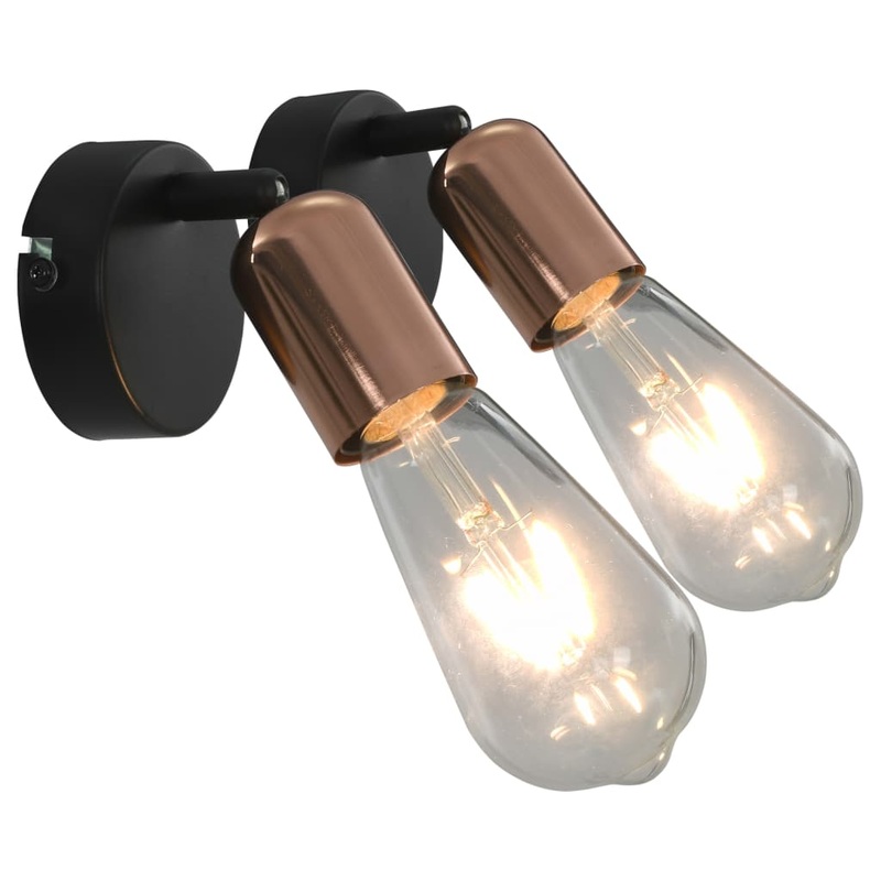 Berkfield Spot Lights 2 pcs with Filament Bulbs 2 W Black and Copper E27