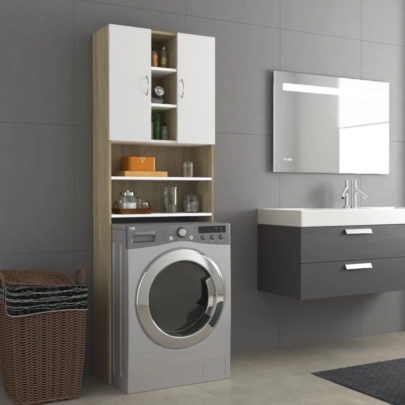 Berkfield Washing Machine Cabinet White and Sonoma Oak 64×25.5×190 cm