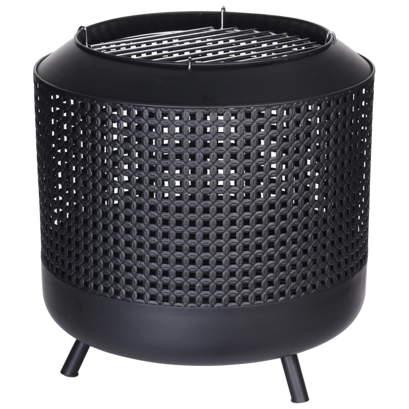 ProGarden Fire Basket With BBQ Grid 50×51 cm Black