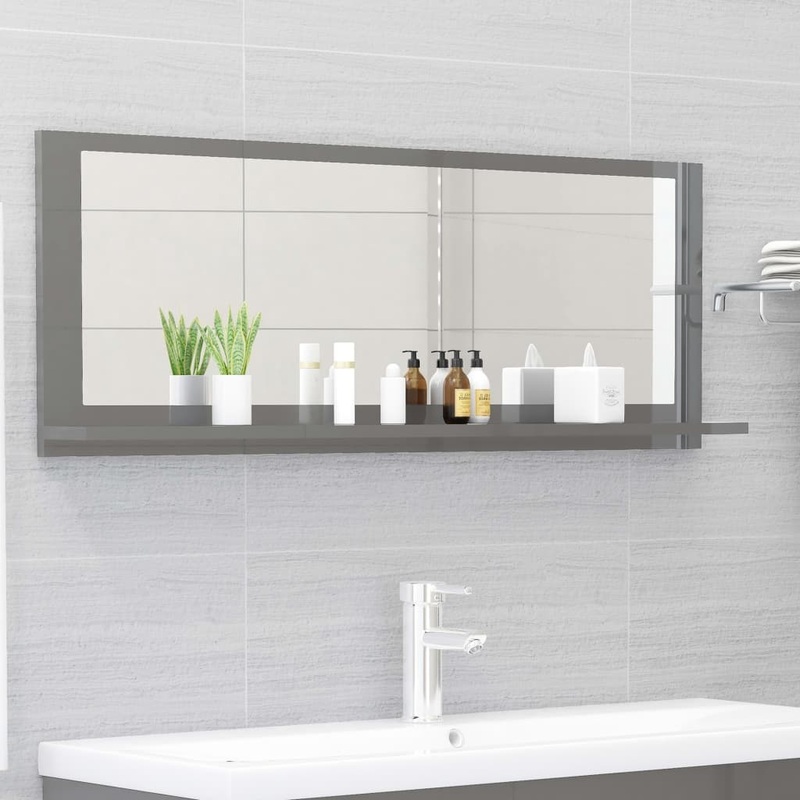 Berkfield Bathroom Mirror High Gloss Grey 100×10.5×37 cm Engineered Wood
