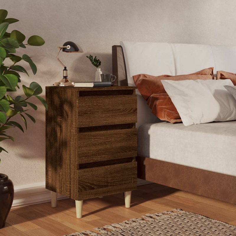 Berkfield Bed Cabinets with Solid Wood Legs 2 pcs Brown Oak 40x35x69 cm