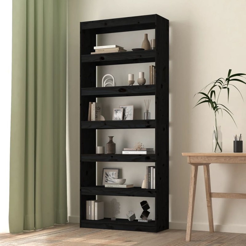 Berkfield Book Cabinet/Room Divider Black 80x30x199.5 cm Solid Wood Pine