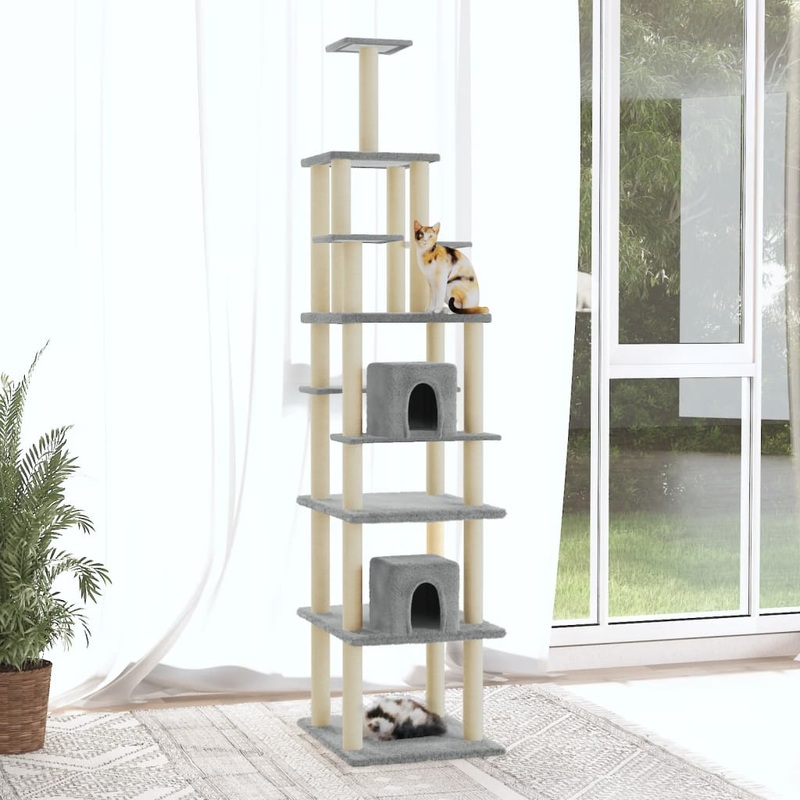 Berkfield Cat Tree with Sisal Scratching Posts Light Grey 216 cm