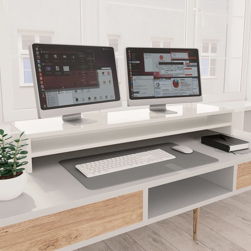 Berkfield Monitor Stand High Gloss White 100x24x13 cm Engineered Wood