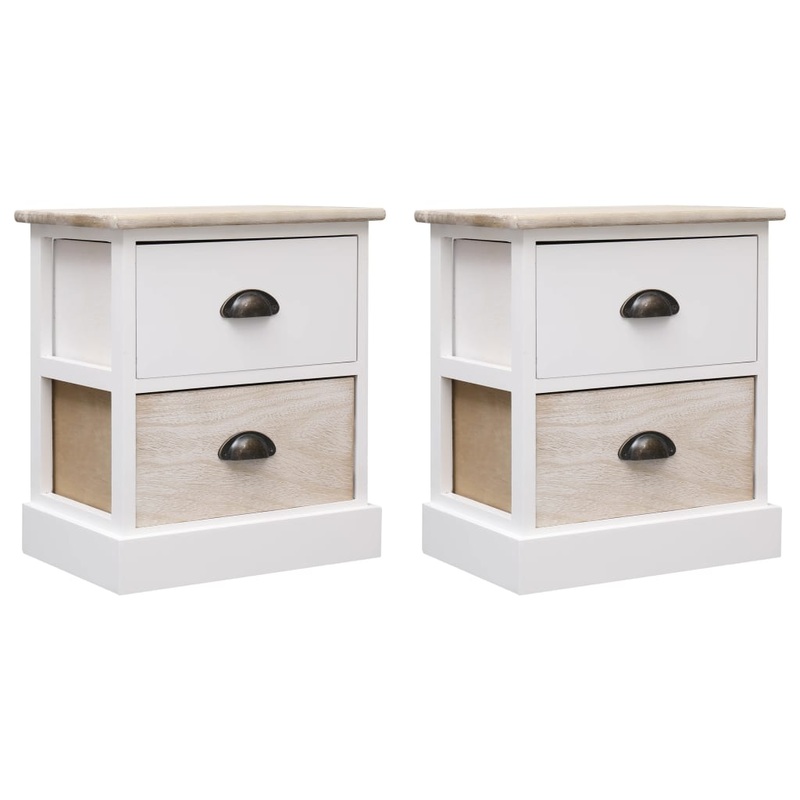 Berkfield Nightstands 2 pcs White and Natural 38x28x45 cm Paulownia Wood