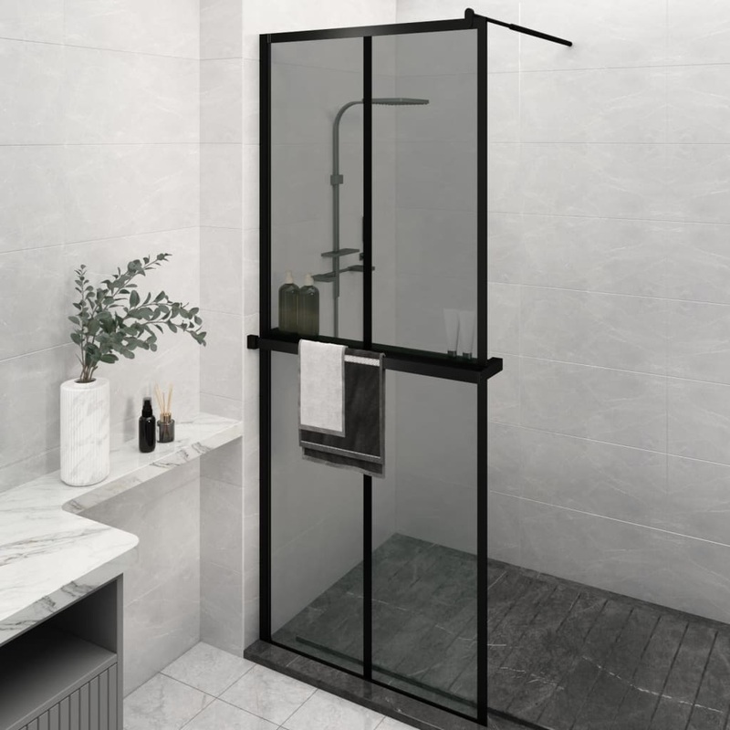 Berkfield Walk-in Shower Wall with Shelf Black 80x195cm ESG Glass&Aluminium