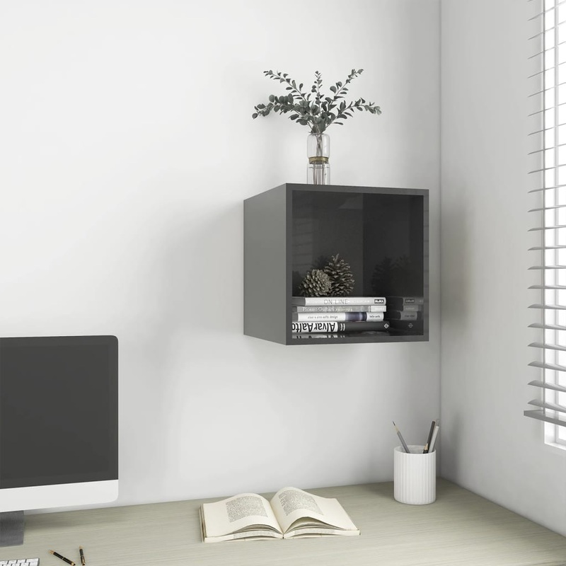 Berkfield Wall Cabinet High Gloss Grey 37x37x37 cm Engineered Wood