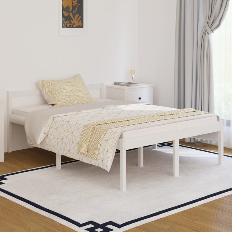 Berkfield Bed Frame White 135×190 cm Double Solid Wood Pine