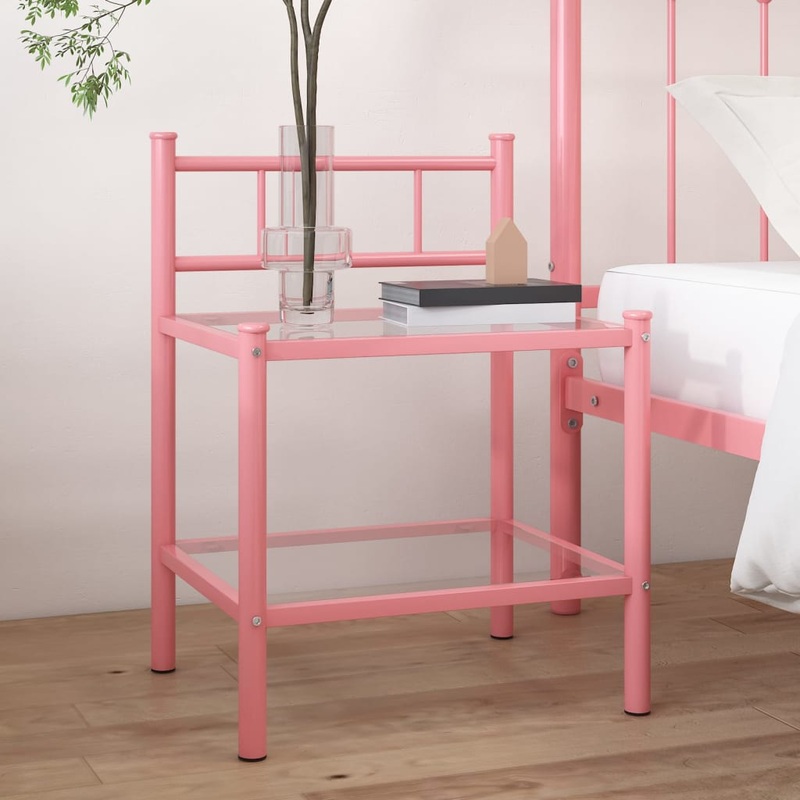Berkfield Bedside Cabinet Pink&Transparent 45×34.5×60.5 cm Metal & Glass