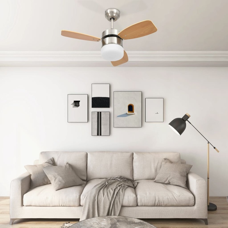 Berkfield Ceiling Fan with Light and Remote Control 76 cm Light Brown