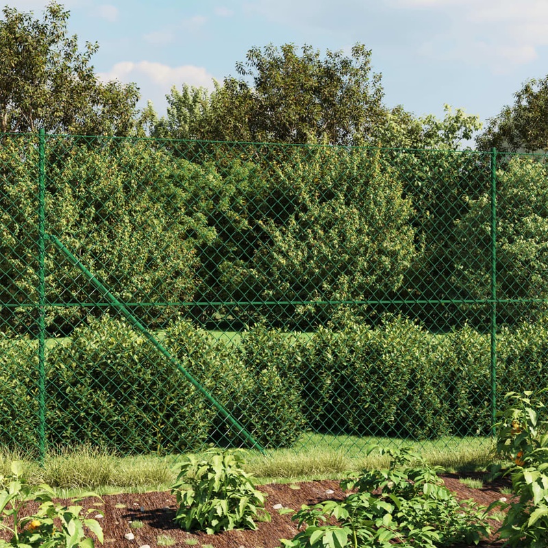 Berkfield Chain Link Fence with Spike Anchors Green 2×10 m