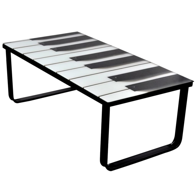 Berkfield Coffee Table with Piano Printing Glass Top