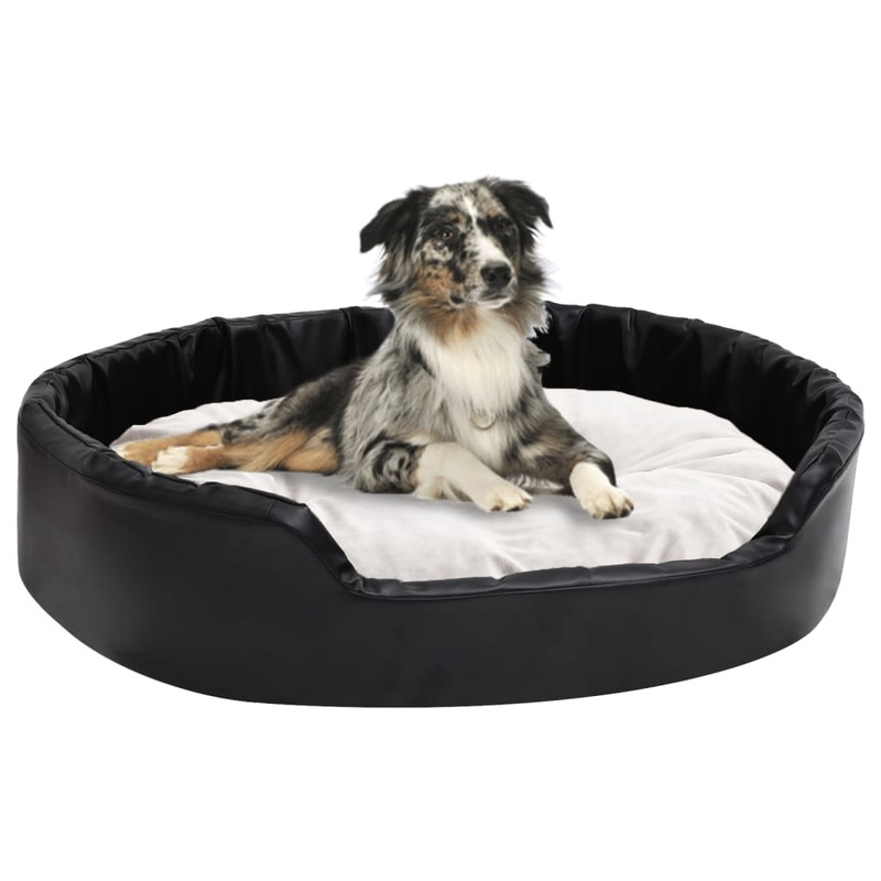 Berkfield Dog Bed Black and Beige 90x79x20 cm Plush and Faux Leather