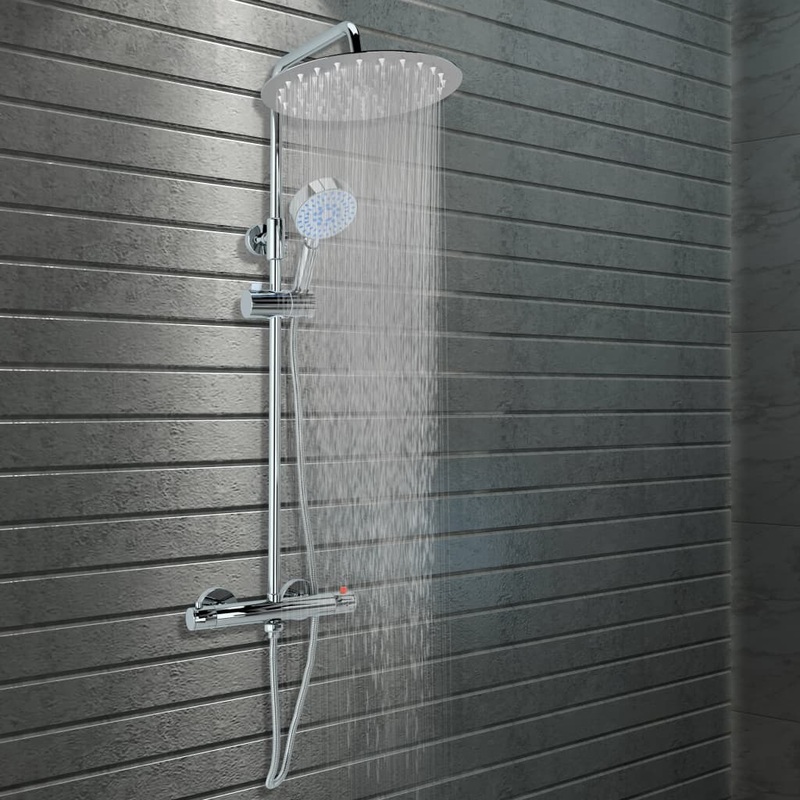 Berkfield Dual Head Shower Set with Thermostat Stainless Steel