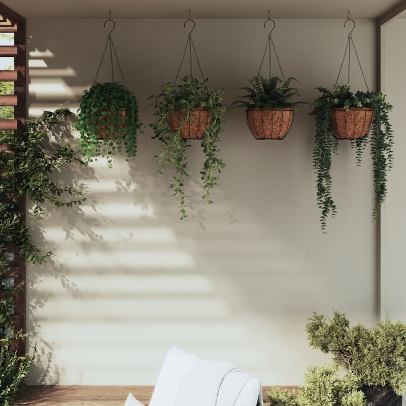 Berkfield Hanging Planters 4 pcs with Coco Liners Black _ 30×52 cm Steel