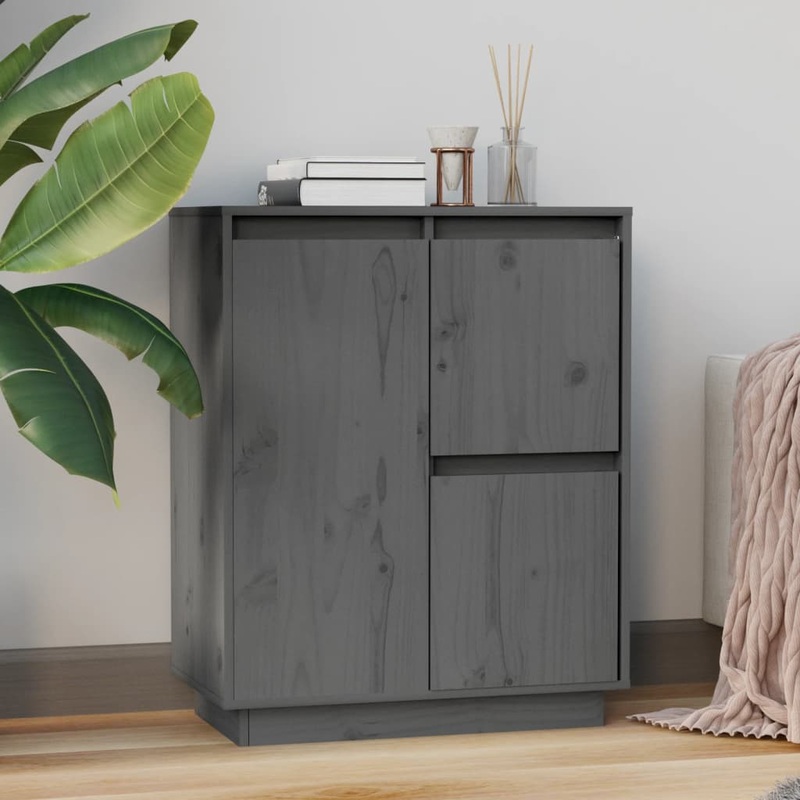 Berkfield Sideboard Grey 60x34x75 cm Solid Wood Pine