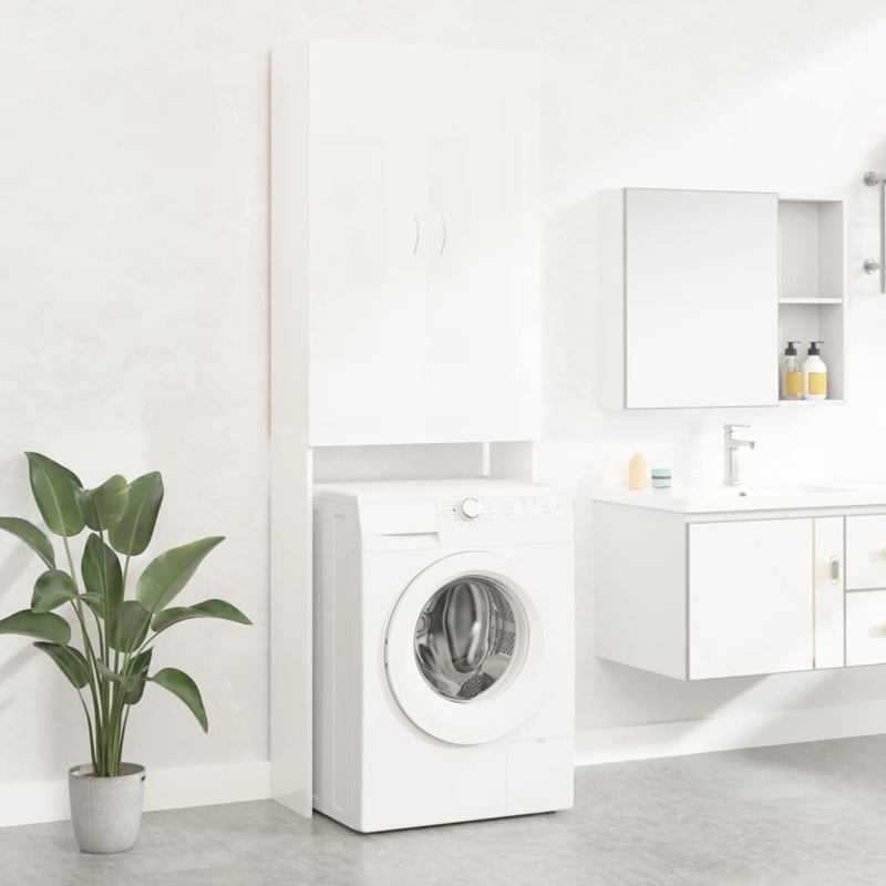Berkfield Washing Machine Cabinet High Gloss White 64×25.5×190 cm