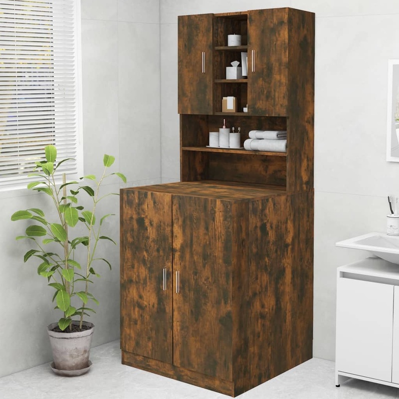Berkfield Washing Machine Cabinet Smoked Oak 70.5×25.5×90 cm