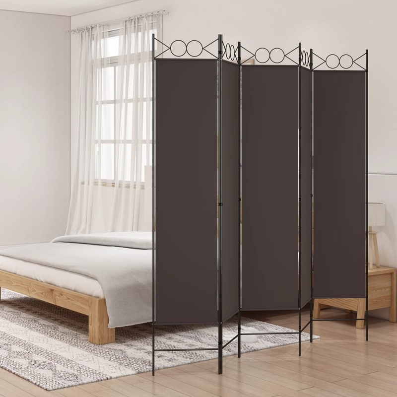 Berkfield 5-Panel Room Divider Brown 200×200 cm Fabric