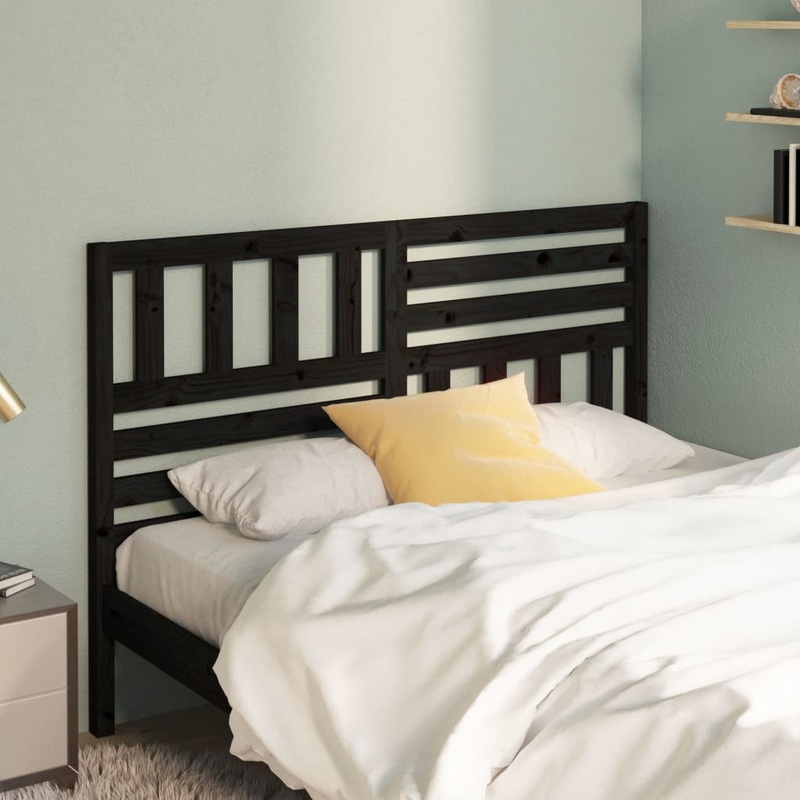 Berkfield Bed Headboard Black 141x4x100 cm Solid Wood Pine