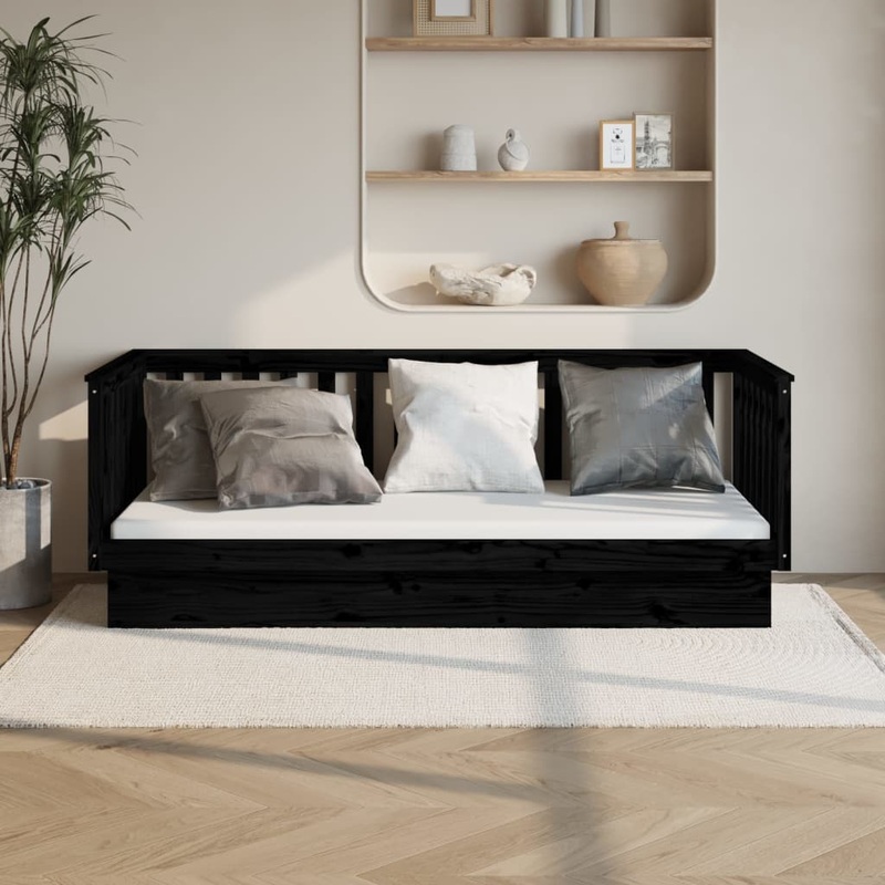 Berkfield Day Bed Black 90×200 cm Solid Wood Pine