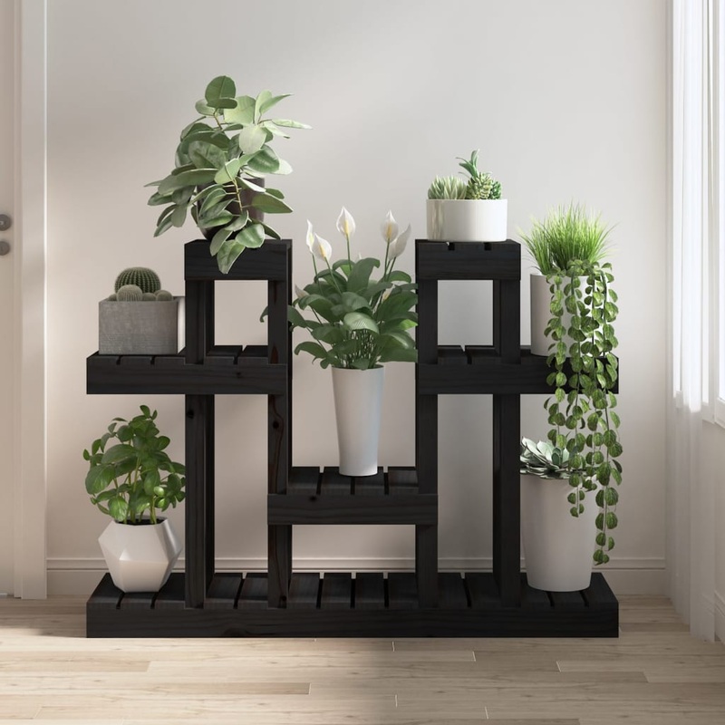 Berkfield Plant Stand Black 104.5x25x77.5 cm Solid Wood Pine